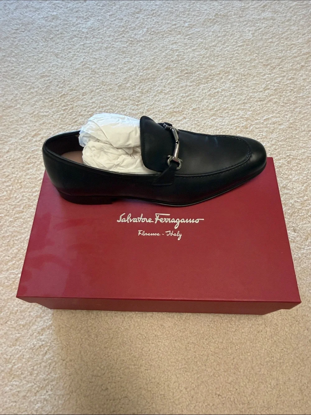 Salvatore Ferragamo Black Leather Bit Slip-On Loafers